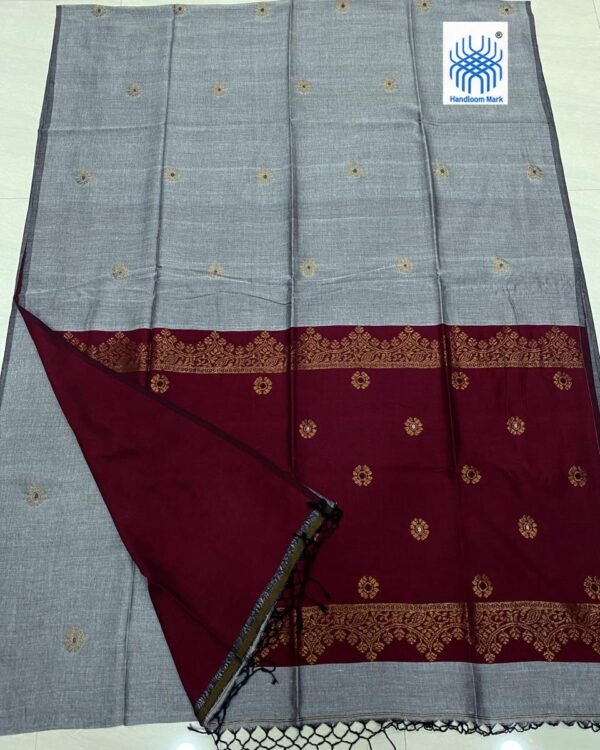 Grey Pure Cotton Acrylic Handloom Soft Saree