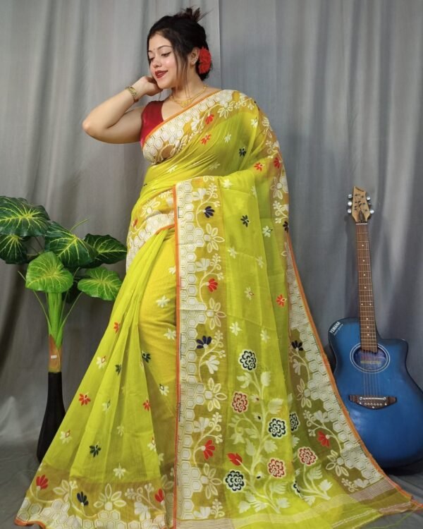 Marigold Soft Brass Dhakai Jamdani Sari