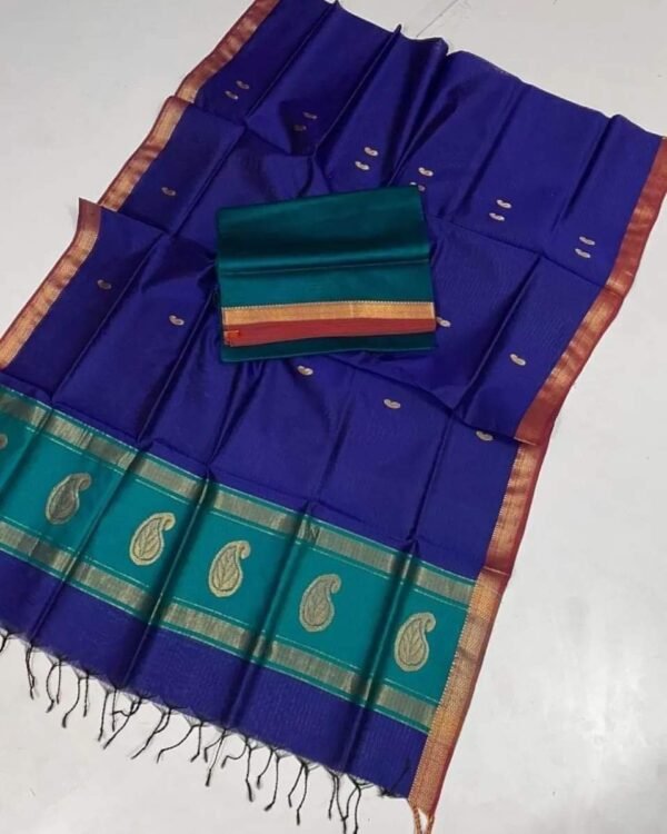 Persian Indigo Cotton Silk Handloom Saree with Blouse Piece