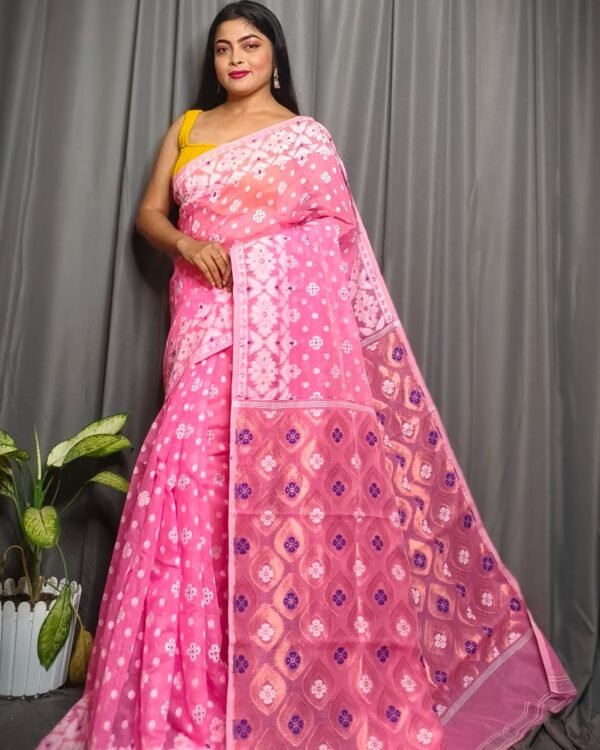 Pink Allover Mina Work Jamdani Saree