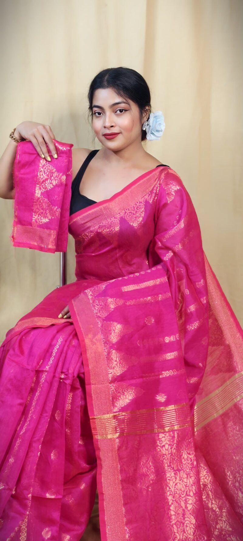 Zari Work Cotton Silk Handloom Saree - Image 3