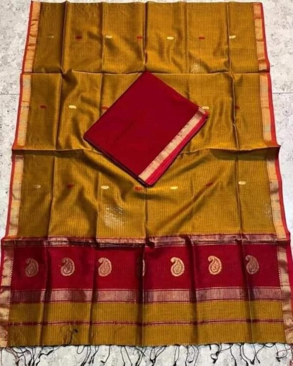 Maheshwari Design Reno Sand Cotton Silk Handloom Saree with Blouse Piece