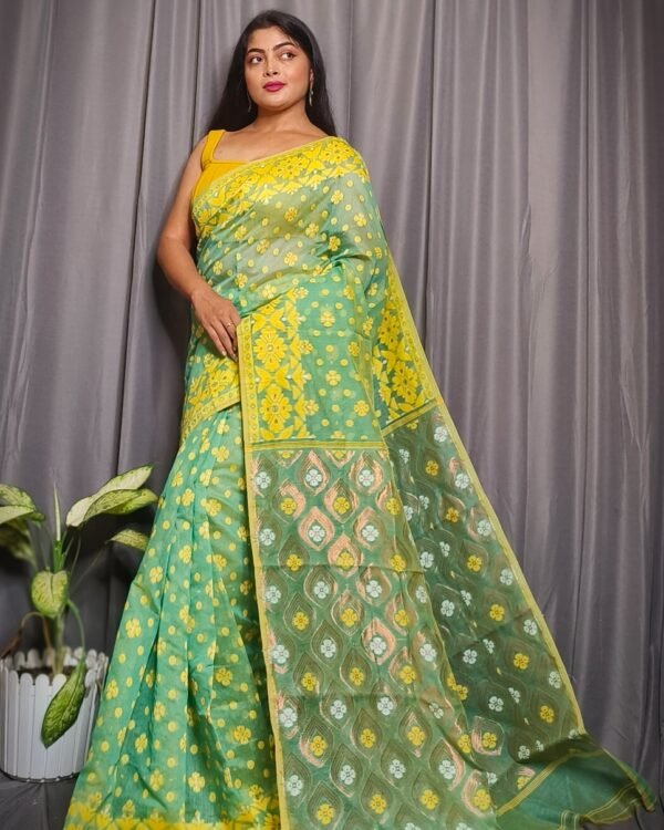 Sea Green Allover Mina Work Jamdani Saree