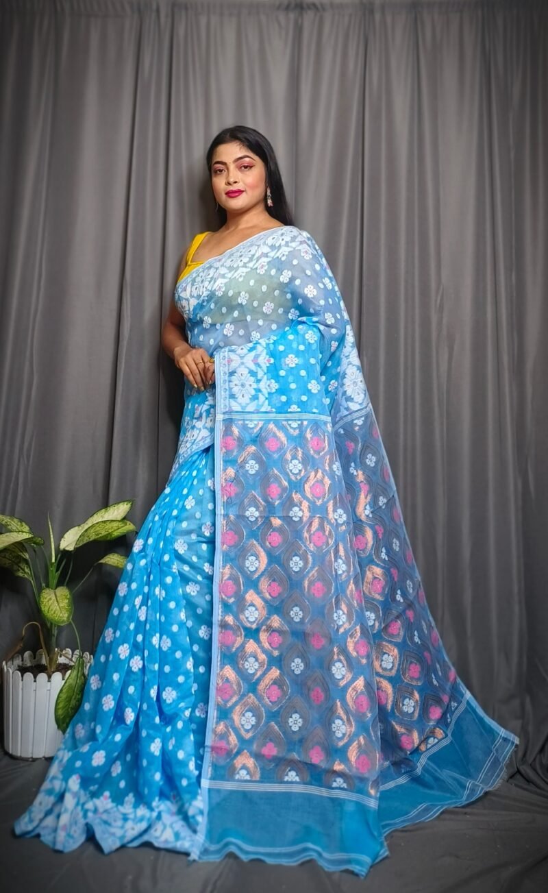 Sky Blue Allover Mina Work Jamdani Saree