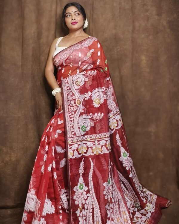 Subholata Soft Red Jamdani Saree