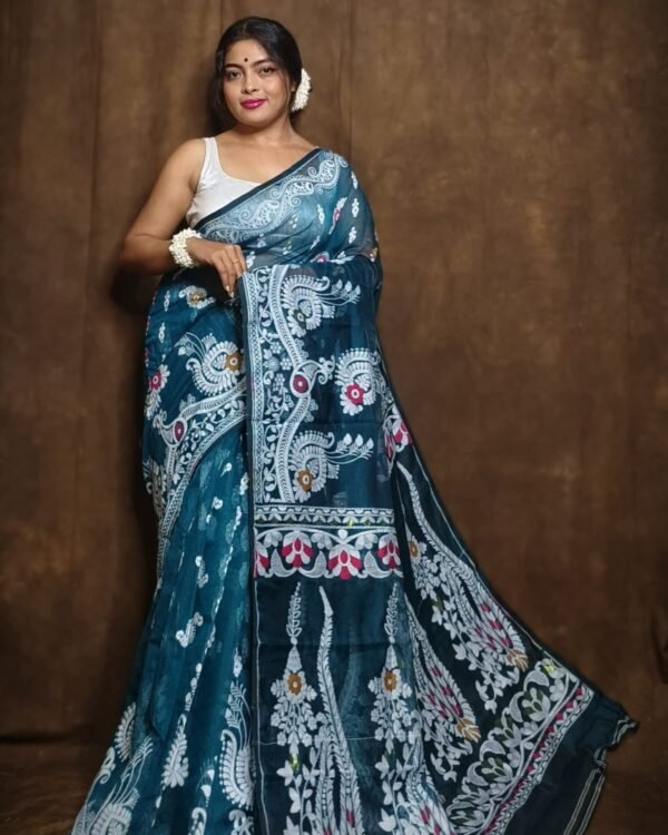 Subholata Soft Deep Green Jamdani Saree