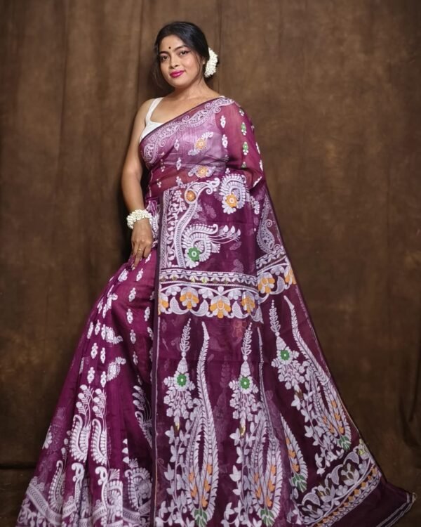 Subholata Soft Deep Majenda Jamdani Saree