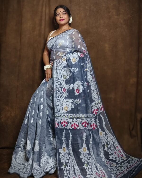 Subholata Soft Grey Jamdani Saree