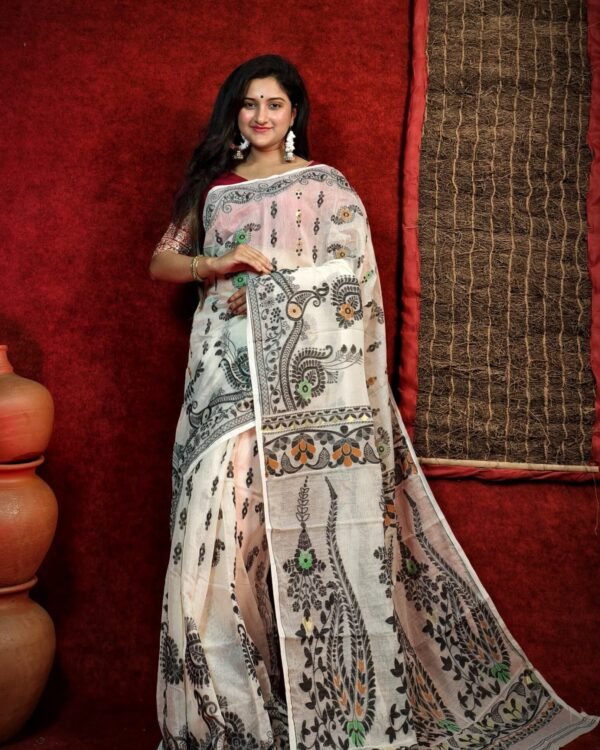Subholata Soft White Black Jamdani Saree