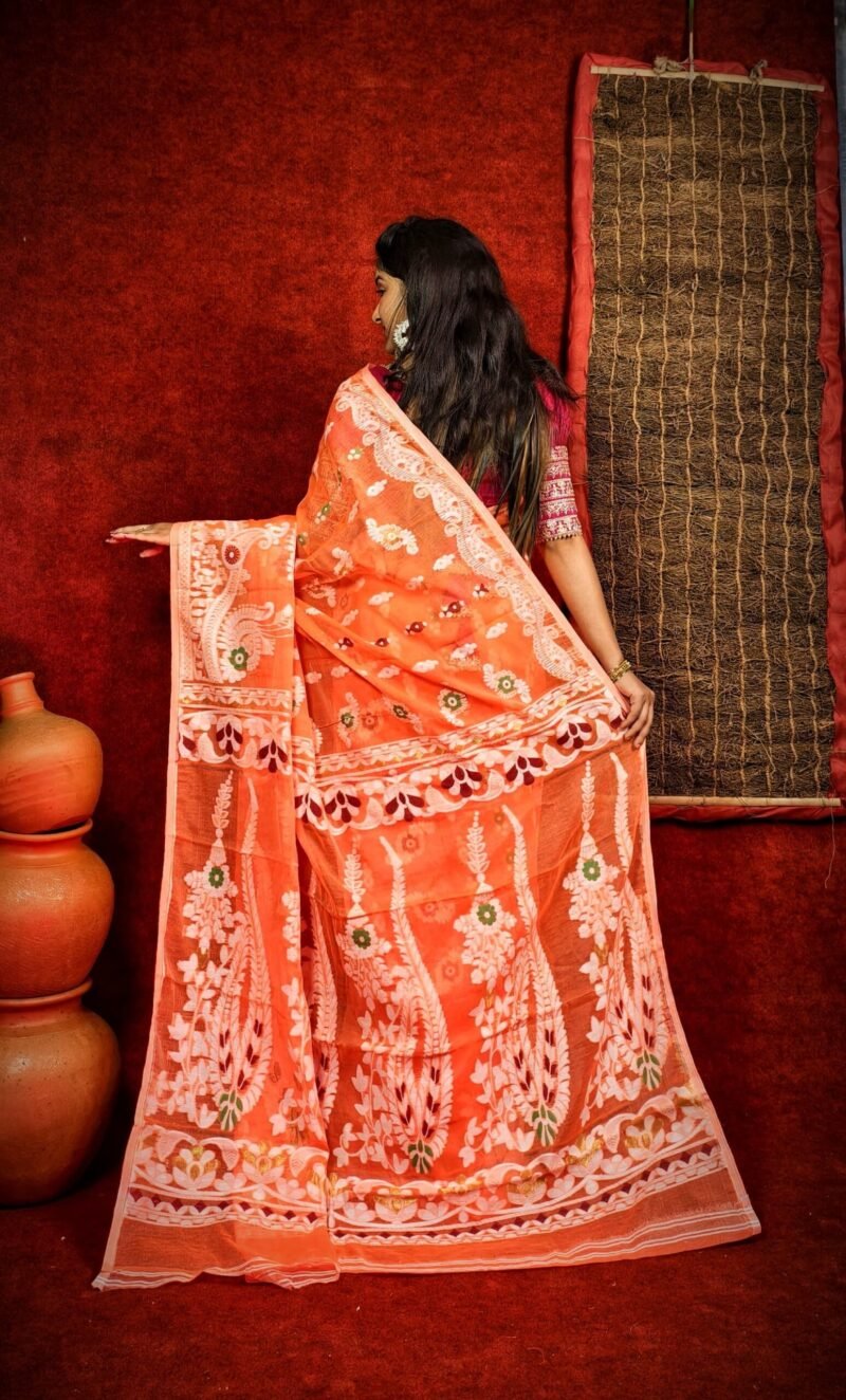 Subholata Soft Orange Jamdani Saree - Image 2