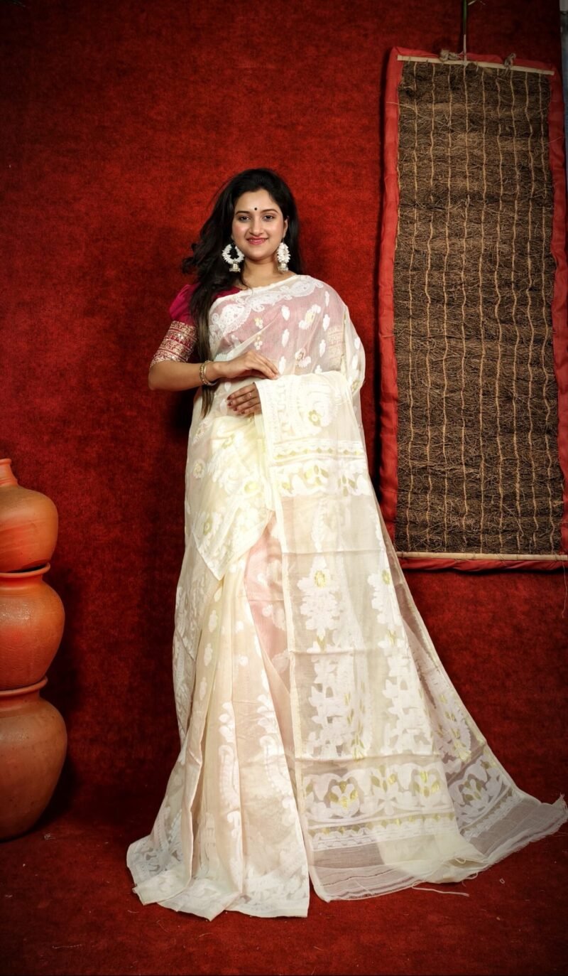 Subholata Soft Cream Jamdani Saree