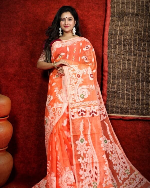 Subholata Soft Orange Jamdani Saree