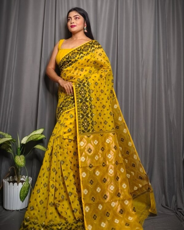 Yellow Allover Mina Work Jamdani Saree