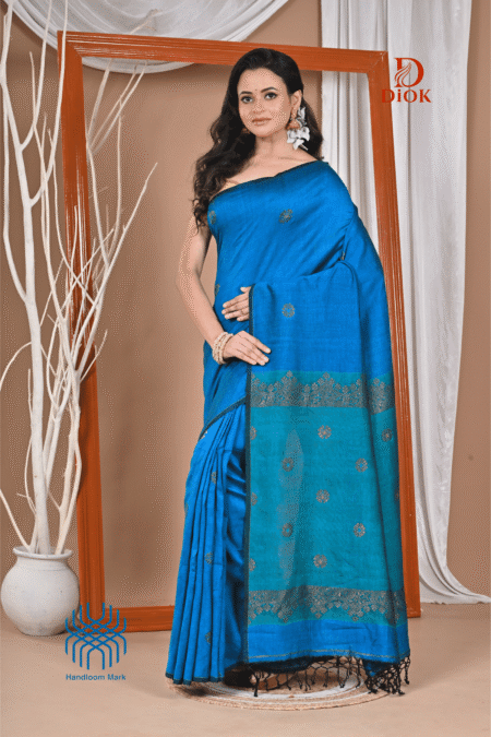Royal Blue Pure Cotton Acrylic Handloom Soft Saree