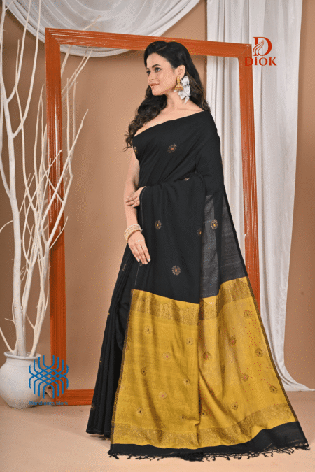 Black Pure Cotton Acrylic Handloom Soft Saree