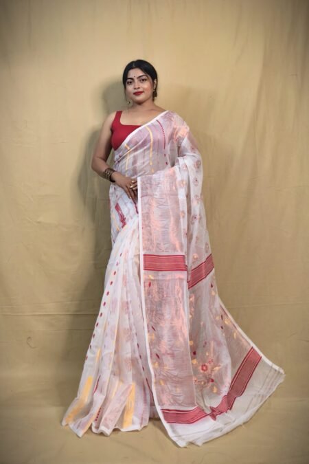 Zari work floral design jamdani saree