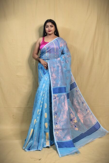 Zari work floral design jamdani saree