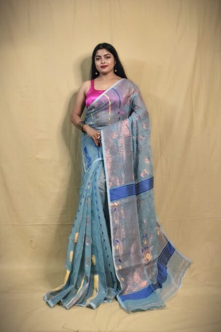 Zari work floral design jamdani saree