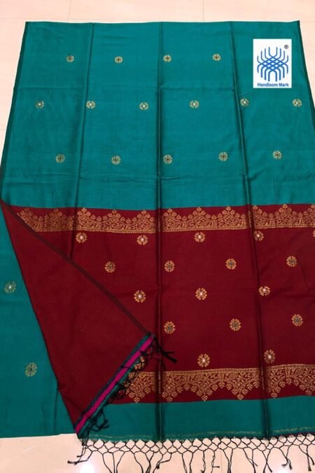 Teal Green Pure Cotton Acrylic Handloom Soft Saree