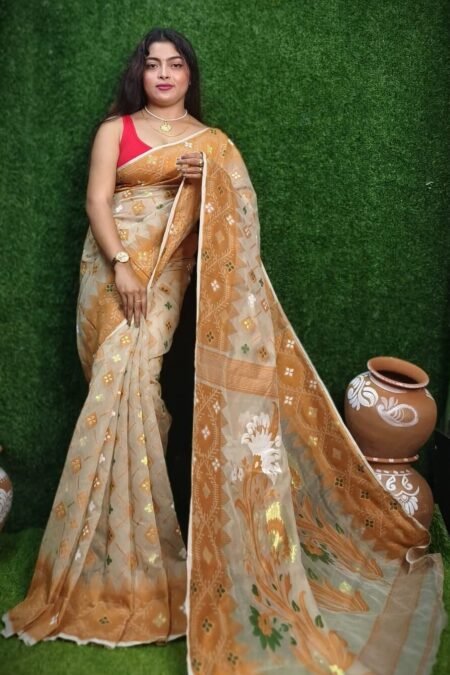 Light Taupe Soft Dhakai Jamdani Saree