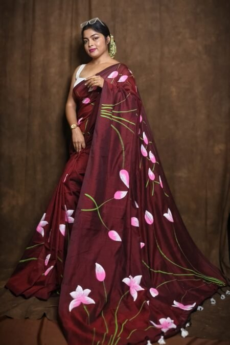 Floral Printed Pure Cotton Khadi Saree