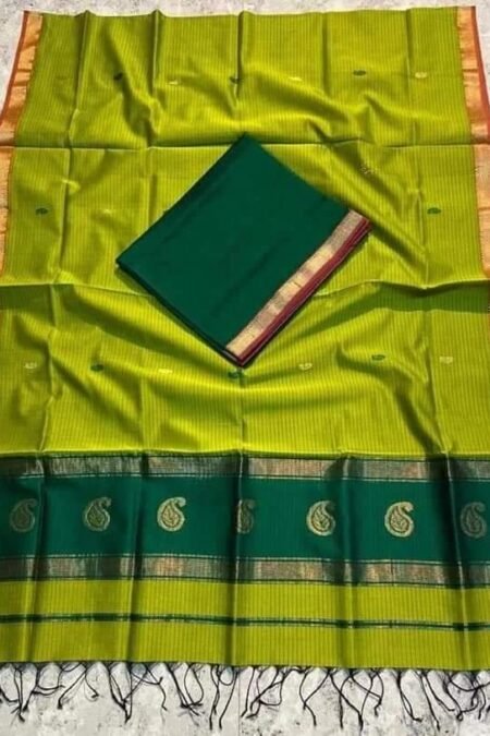 Maheshwari Design Murky Green Cotton Silk Handloom Saree with Blouse Piece