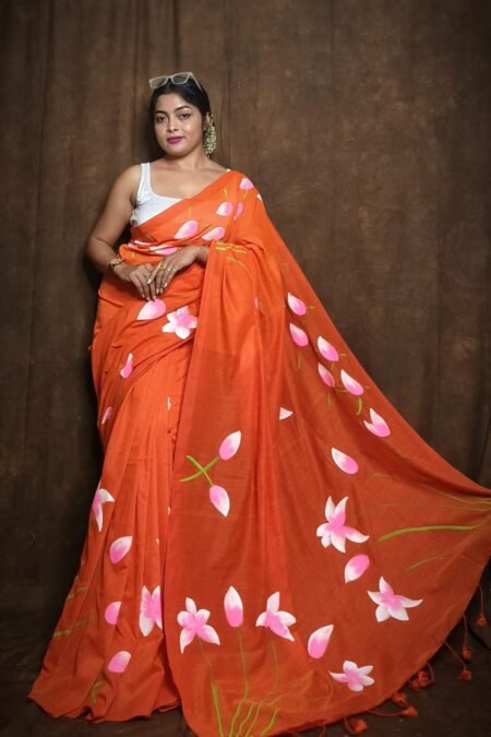 Floral Printed Pure Cotton Khadi Saree