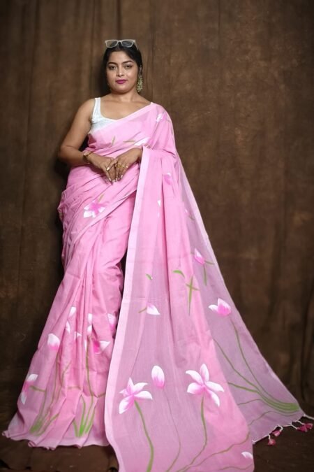 Floral Printed Pure Cotton Khadi Saree