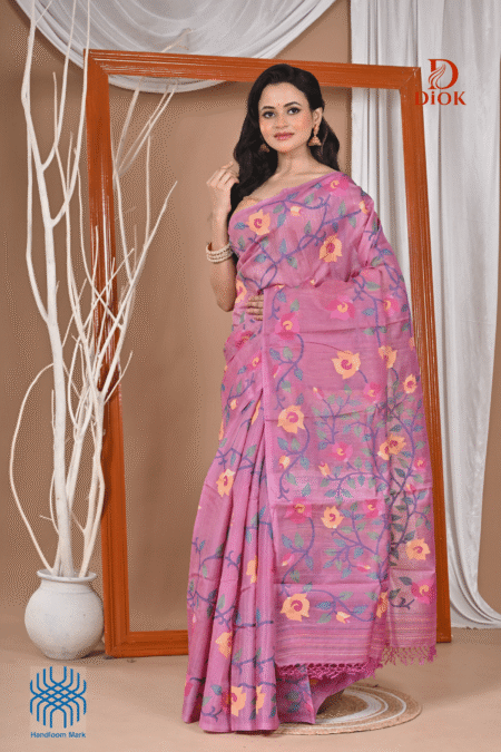 Pink Tussar Handwoven Jamdani Saree