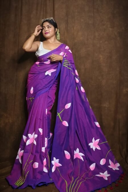 Floral Printed Pure Cotton Khadi Saree