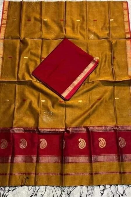 Maheshwari Design Reno Sand Cotton Silk Handloom Saree with Blouse Piece