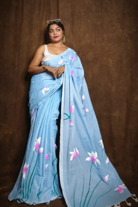 Floral Printed Pure Cotton Khadi Saree