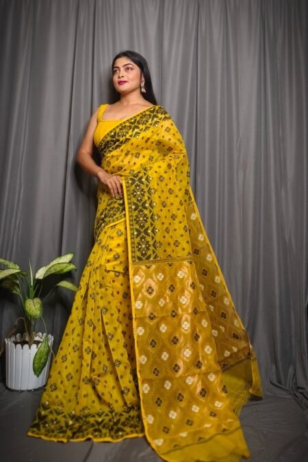 Yellow Allover Mina Work Jamdani Saree