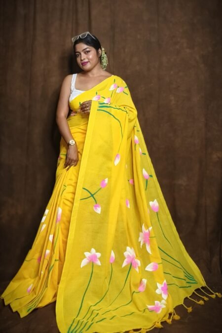 Floral Printed Pure Cotton Khadi Saree