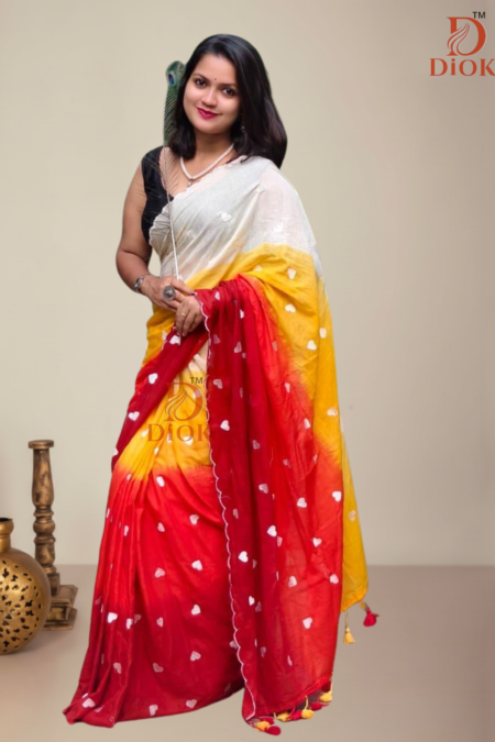 Multicolor Love Embroidery Mul Cotton Saree