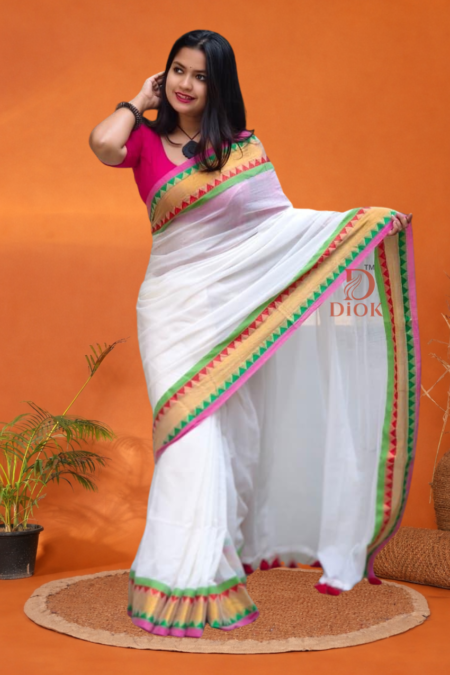 Handloom Mul Cotton Classic Temple Work Saree