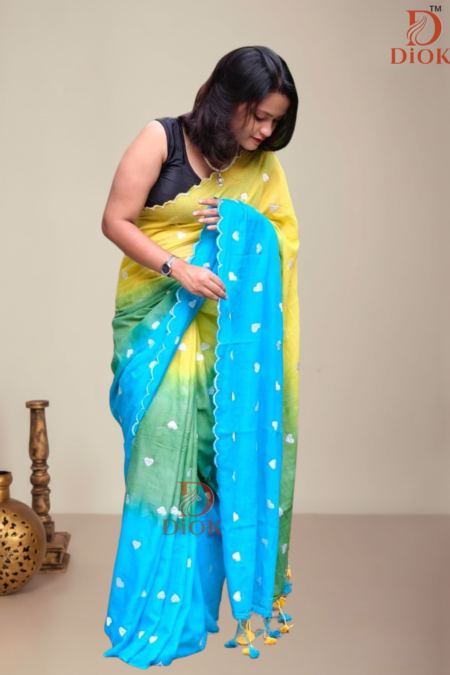 Multicolor Love Embroidery Mul Cotton Saree