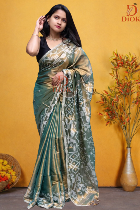 Traditional Sea Green Tissue Jamdani Saree