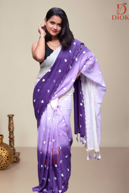 Multicolor Love Embroidery Mul Cotton Saree