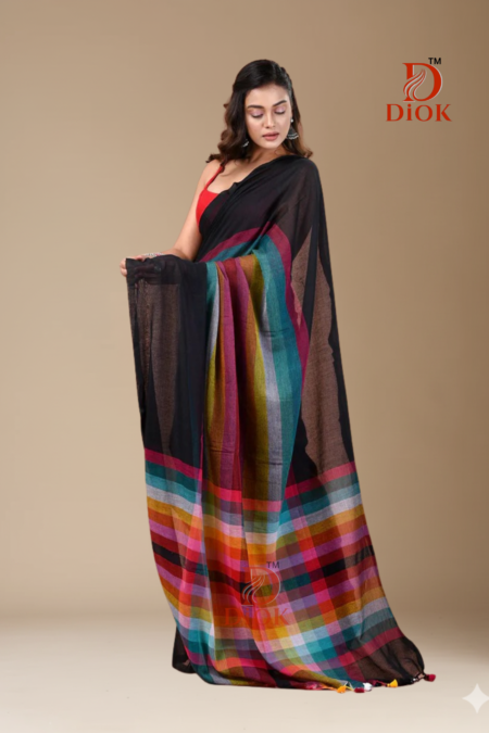 Multicolor Mulmul Cotton Saree