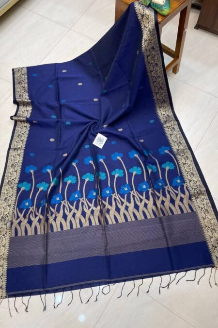 Blue Traditional Flower Design Cotton Saree