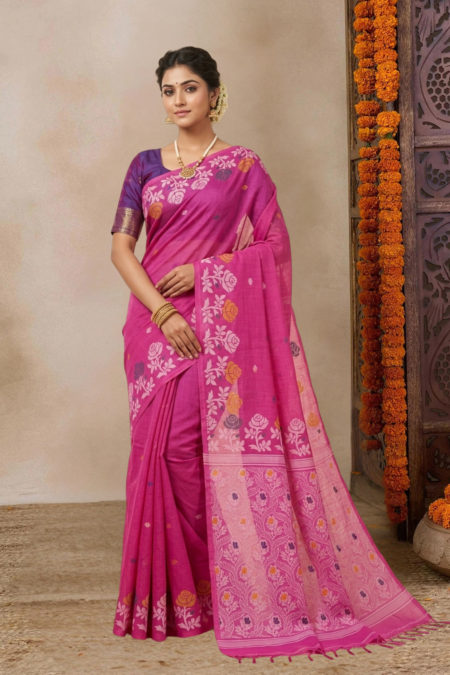 Premium Tussar Saree with Floral Jamdani Weave