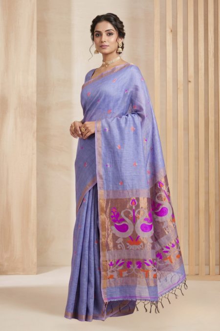 Handcrafted Resham Tissue Linen Jamdani with Intricate Swan Motifs