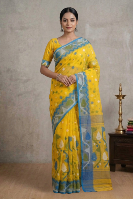 Handcrafted Heritage Resham Muslin Jamdani Saree