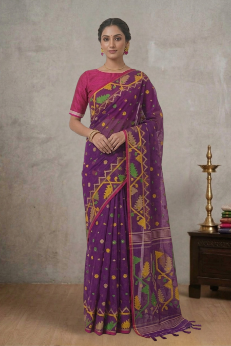 Handcrafted Heritage Resham Muslin Jamdani Saree