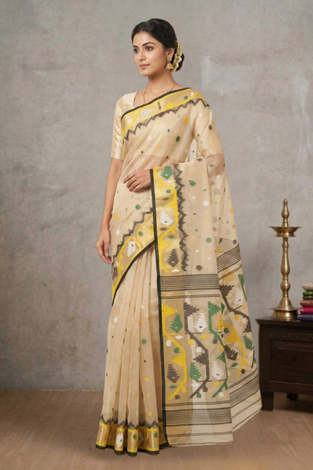 Handcrafted Heritage Resham Muslin Jamdani Saree