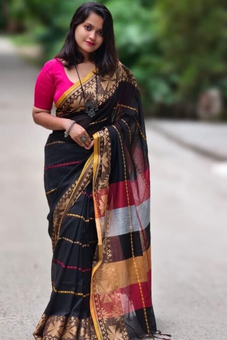 Black Handloom Saree with Traditional Golden Weave