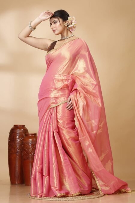 Traditional Raga Tissue Saree with Modern Lace Border Design