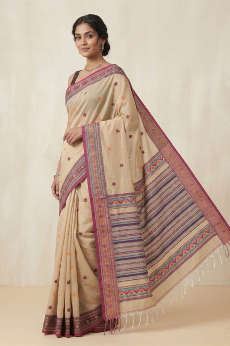 Lightweight Cotton Saree with Classic Pattern Weaving