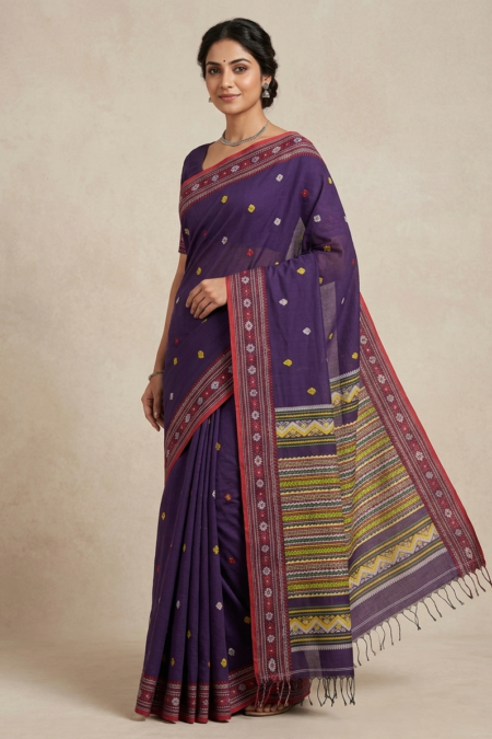 Lightweight Cotton Saree with Classic Pattern Weaving